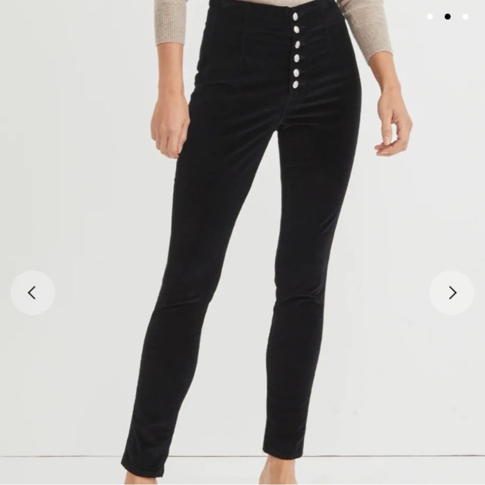 Veronica Beard Black velvet Debbie Skinny Button-Up Pants